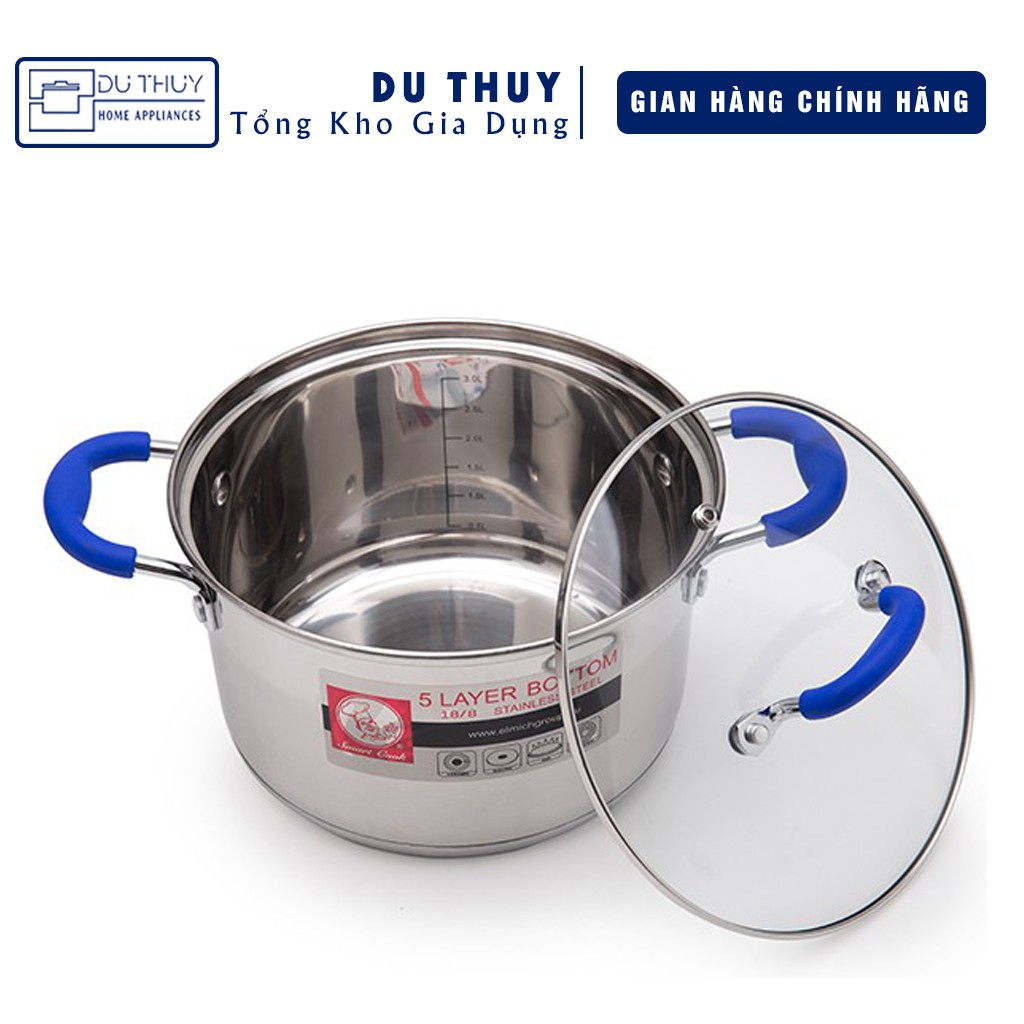 Nồi inox cao cấp Elmich bộ 3 Smart Cook (16,20,24 cm) 5 lớp đáy, quai đinh đán, vung chịu nhiệt dùng được các loại bếp