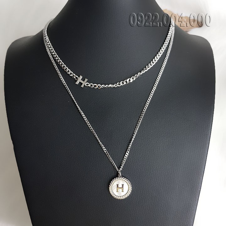 Dây chuyền nữ, dây chuyền 2 vòng mặt chữ H.