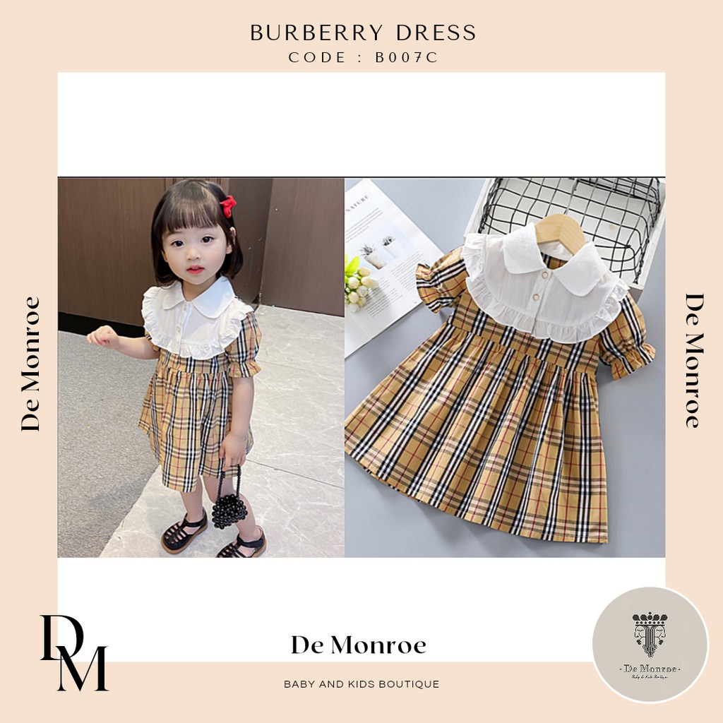 BURBERRY De Monroe Đầm trắng cổ bẻ thời trang xinh xắn cho bé gái