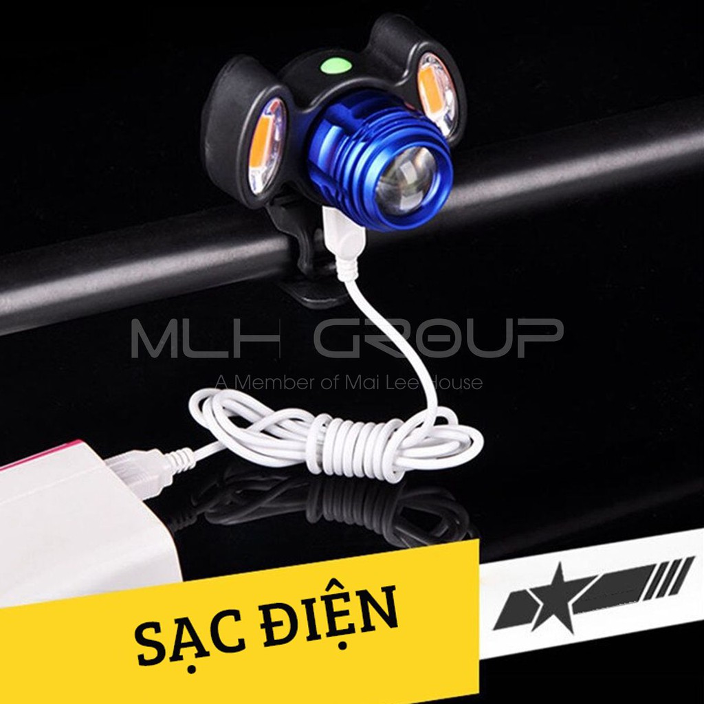 Đèn Đạp, Đèn Pin Xe Đạp T6 Siêu Sáng Gắn Ghi Đông Sạc Điện Micro USB Với 2 Bóng Phụ Màu Đỏ Cảnh Báo An Toàn Ban Đêm MLH