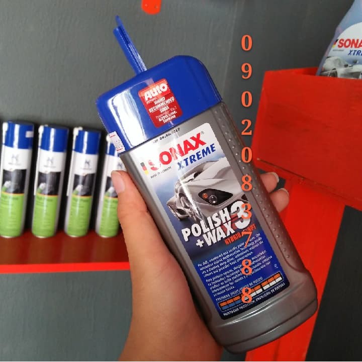 Tặng khăn -Kem đánh bóng, xóa xước quầng sơn xe ô tô, mô tô Sonax xtreme polish & wax 3 250ml Sonax202100 chamsocxestore