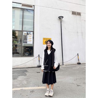 Áo gile len trơn form rộng