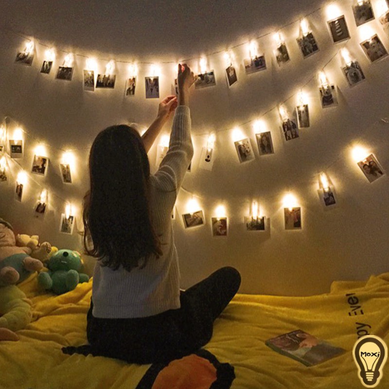 Dây đèn LED có kẹp gắn ẢNH nhãn hiệu MOXI dùng trang trí tiện dụng ,làm đèn decor.