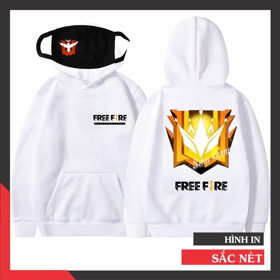 Áo Hoodie free fire rank thách đấu  2 màu đen và trắng chất nỉ hình in sắc nét