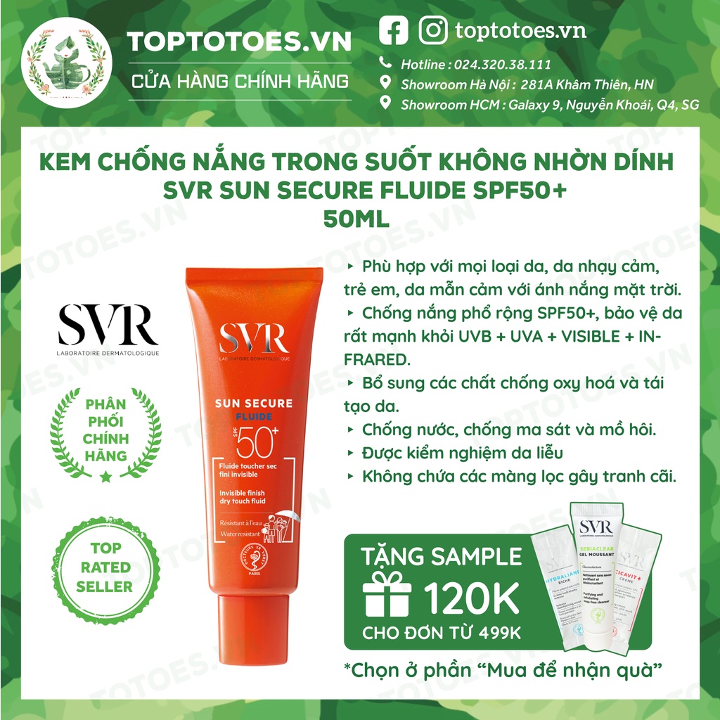 Kem chống nắng trong suốt không nhờn dính SVR Sun Secure Fluide SPF50+ 50ml [NHẬP KHẨU CHÍNH HÃNG 100%]