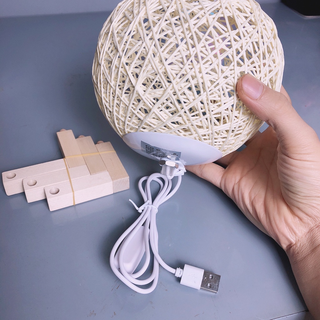 Đèn ngủ để bàn CẦU MÂY trang trí phòng ngủ phòng khách cực đẹp điều chỉnh sáng tối, bảo hành 6 tháng, tặng móc dán tường
