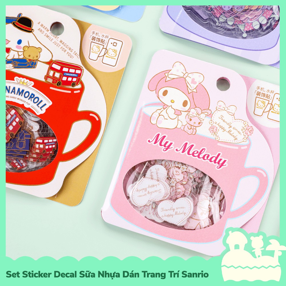 [Sẵn VN - NowShip] Bộ Sticker Decal Trong Dán Trang Trí Mẫu Nhân Vật Hoạt Hình Sanrio Hello Kitty, Cinnamoroll, Melody
