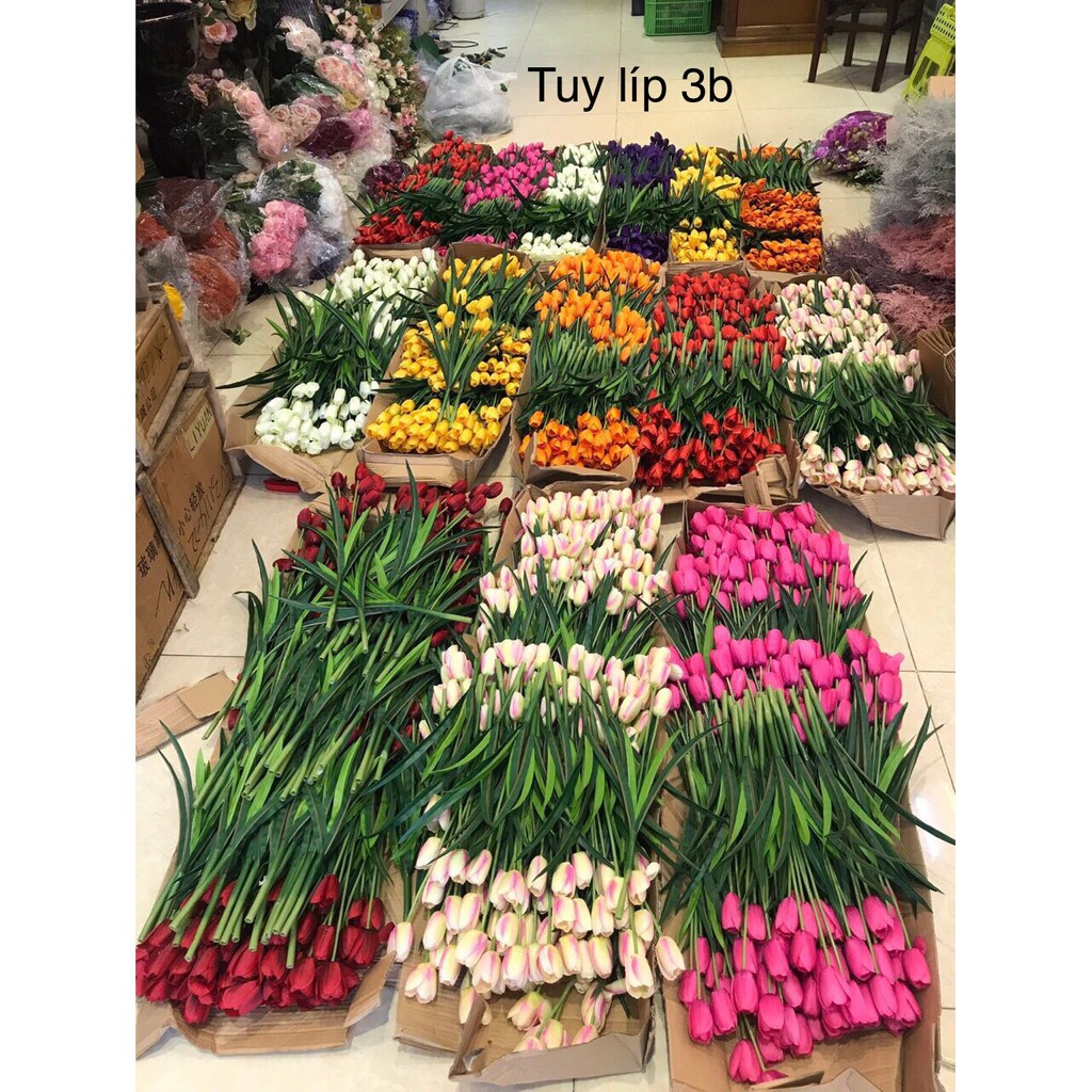Hoa tulip giả- Hoa Tu Lip cành 3 bông trang trí decor