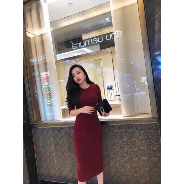 Đầm body tay lỡ nữ len tăm kiểu dáng bassic trẻ trung 👗 *