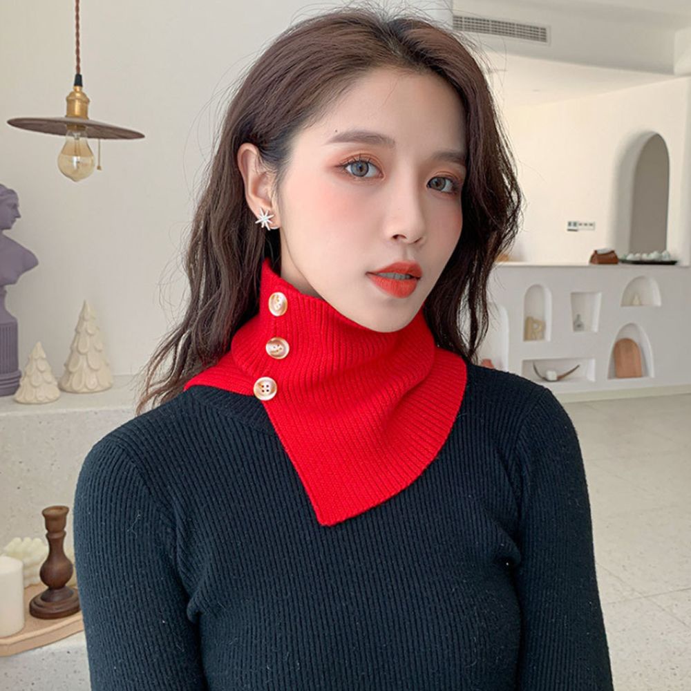 Khăn choàng cổ kiêm cổ áo giả dệt kim cổ lọ đính nút có thể tháo rời giữ ấm mùa đông cho nữ