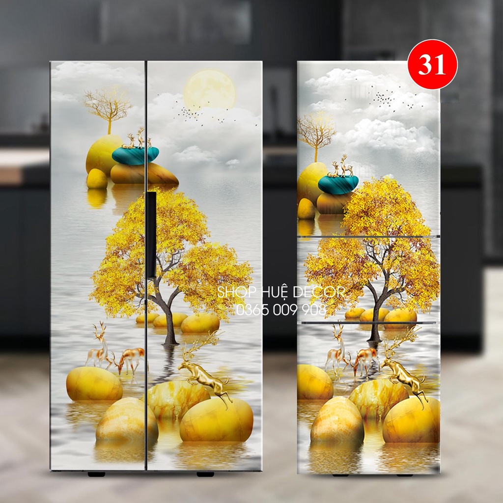 Tranh dán tủ lạnh bầy tuần lộc vàng