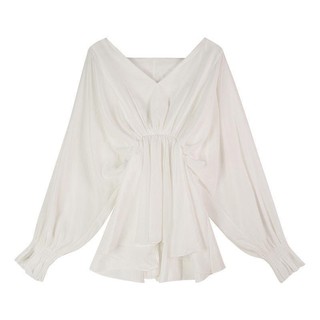 Áo Sơ Mi Tay Cánh Dơi Cổ Chữ V Phối Bèo Thời Trang Cho Nữ