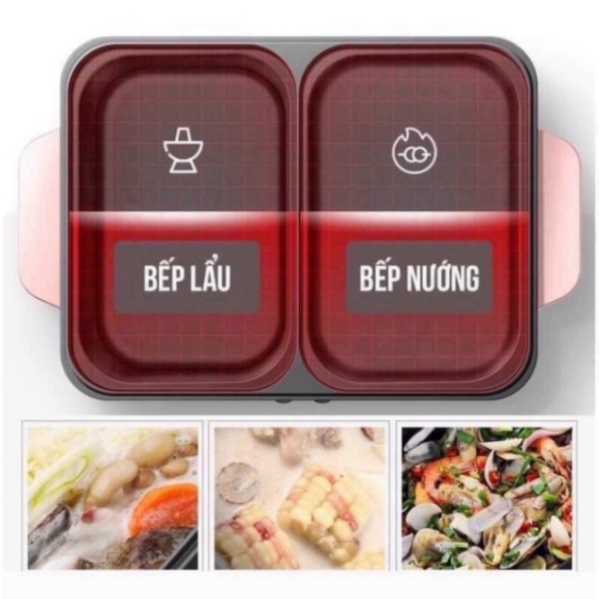 Bếp lẩu nướng 2 ngăn Hàn Quốc, Nồi lẩu 2 in 1 siêu chống dính đa năng_Bảo hành chính hãng 6 tháng