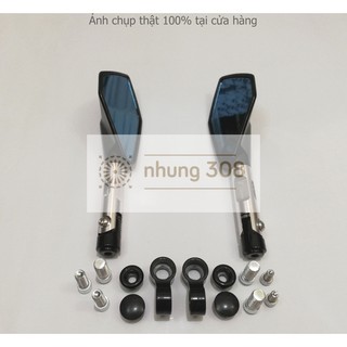 Kính Chiếu Hậu Xe Máy Gương Xe Máy Rizoma 5 Cạnh L2 Cán Bạc Hợp Thời Trang cho Wave, Sh, AB, Ex, SHmode, honda winner..