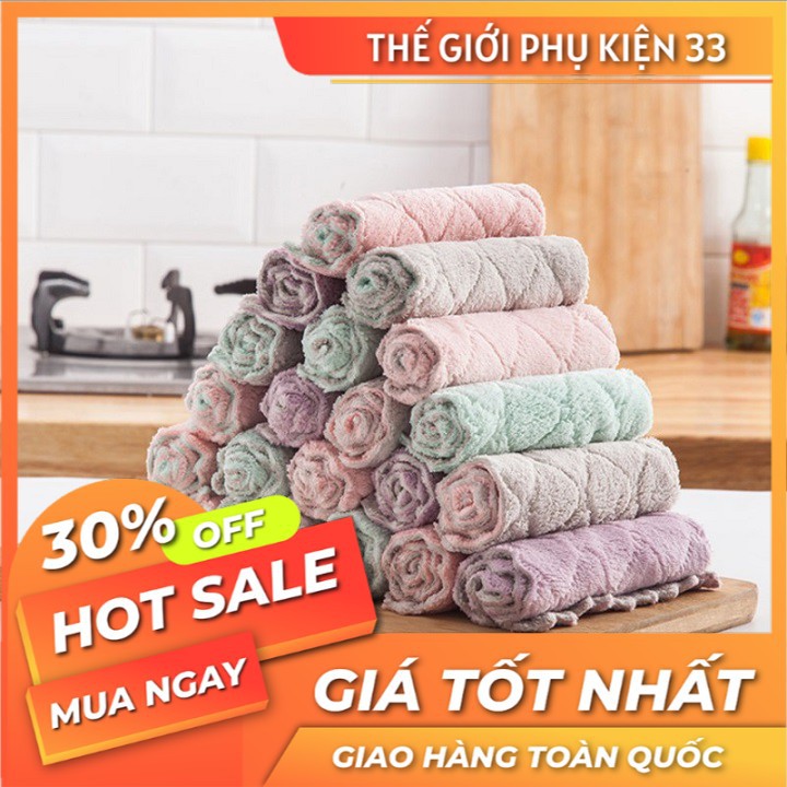 Khăn lau đa năng bếp, bát đĩa, cốc chén thấm nước chống dính dầu mỡ hai mặt loại to 15x26cm