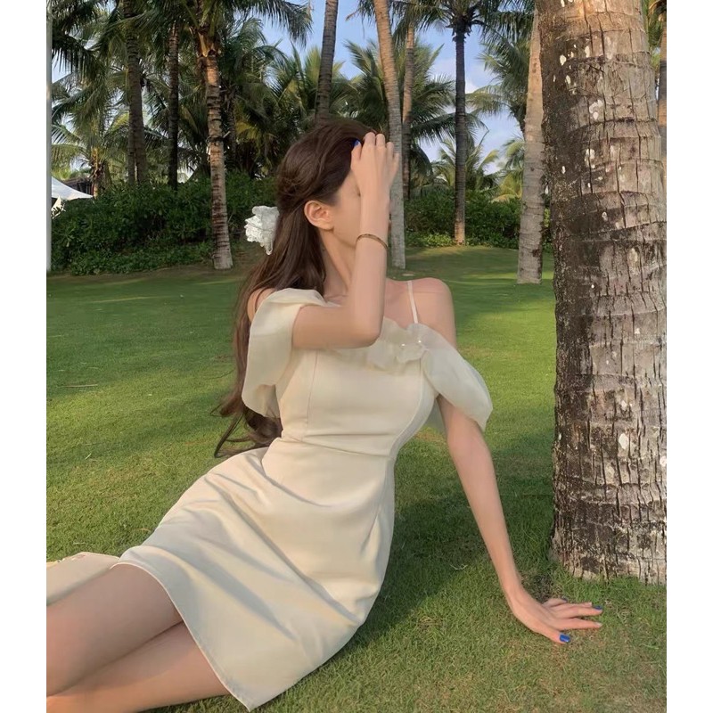 Jane Đầm trễ vai tiểu thư kết trân châu trắng tôn dáng mẫu mới Summer C071 ảnh thật cuối