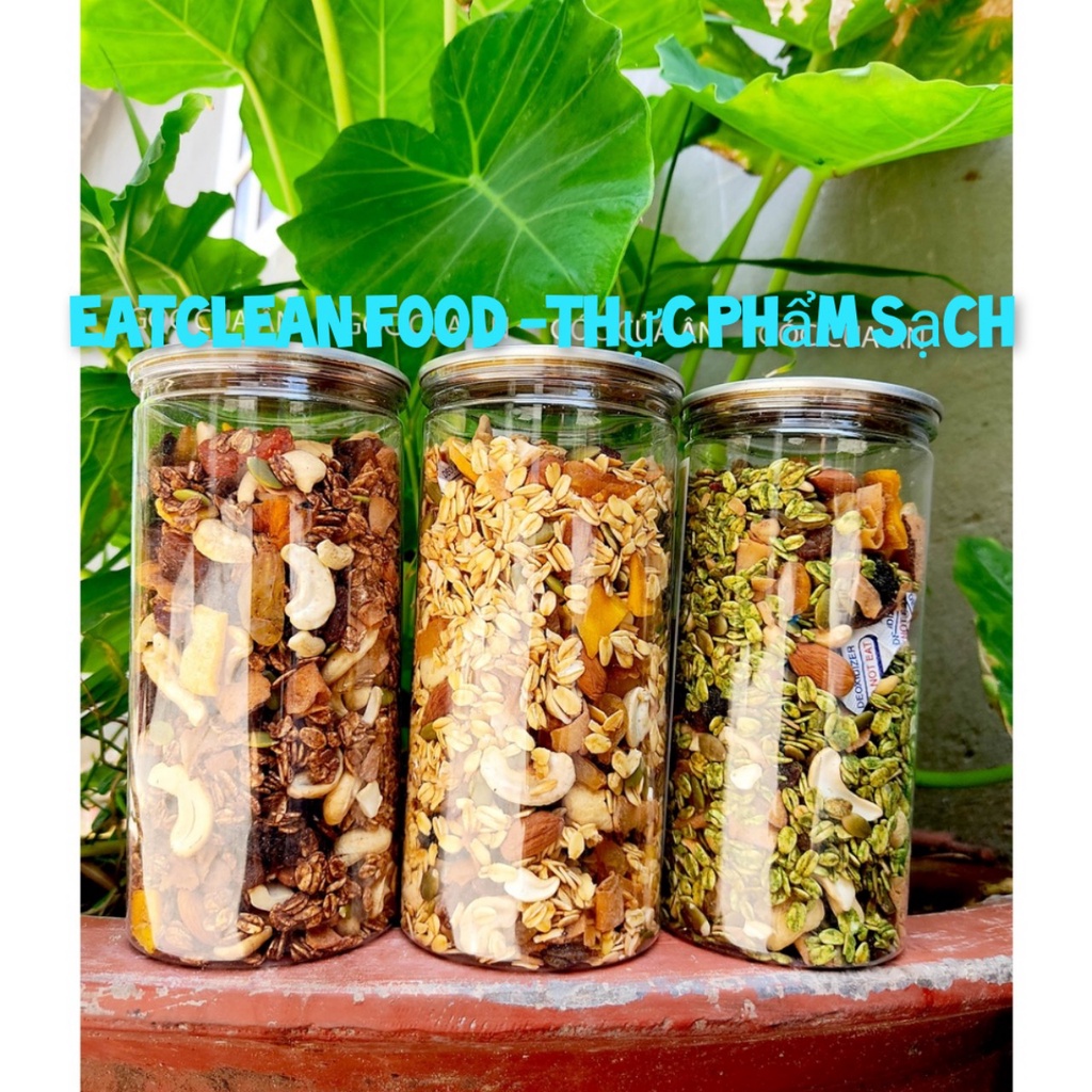NGŨ CỐC ĂN KIÊNG GRANOLA SIÊU HẠT QUẨ SẤY DINH DƯỠNG TỶ LỆ 40% YẾN MẠCH MIX 3 VỊ HỘP