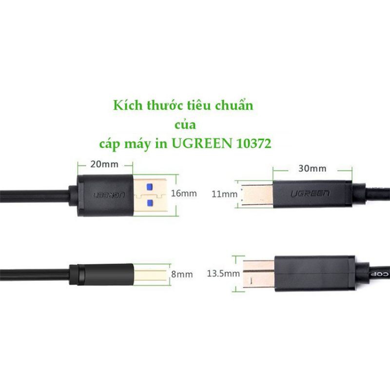 Cáp USB 3.0 AM to BM dài 2M Máy In Ugreen 10372 - Hàng Chính Hãng