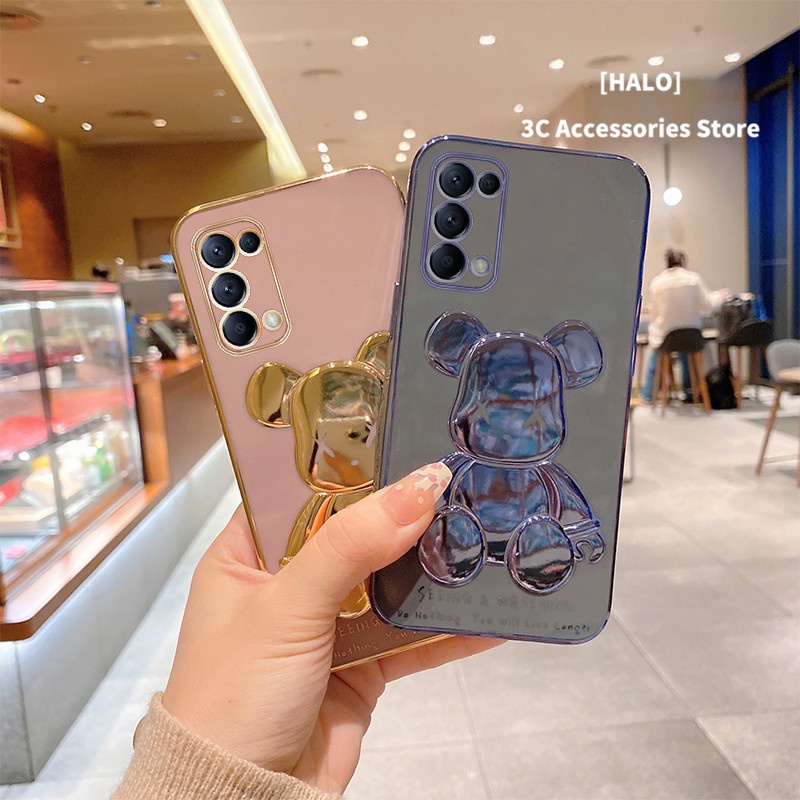 OPPO RENO 6 Ốp điện thoại mạ điện hình gấu 3D màu tương phản cho Reno 5/5 Pro/ F11 A9 2020 A53/ A5 2020/Reno 5