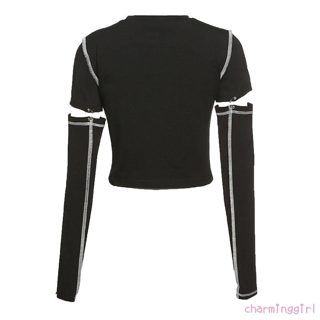Áo croptop dài tay cổ tròn hợp thời trang cho nữ