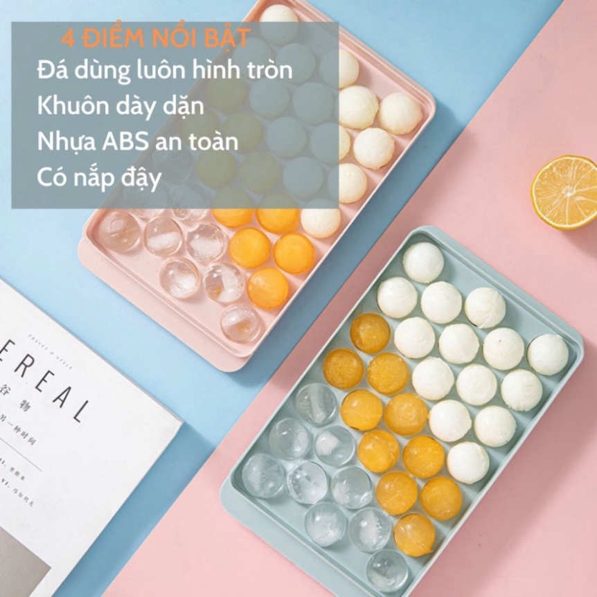 Khay Đá Tròn, Khuôn Đá Tròn, Khuôn Làm Thạch Vỉ 33 Viên Dang Tròn Có Nắp Đậy An Toàn Tiện Lợi