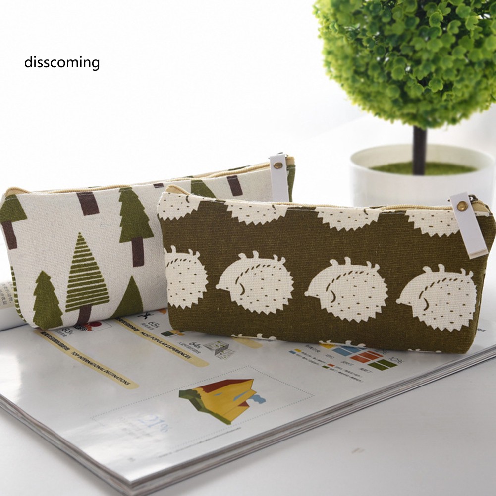 Túi đựng bút bằng vải lanh cotton với họa tiết hoạt hình dễ thương