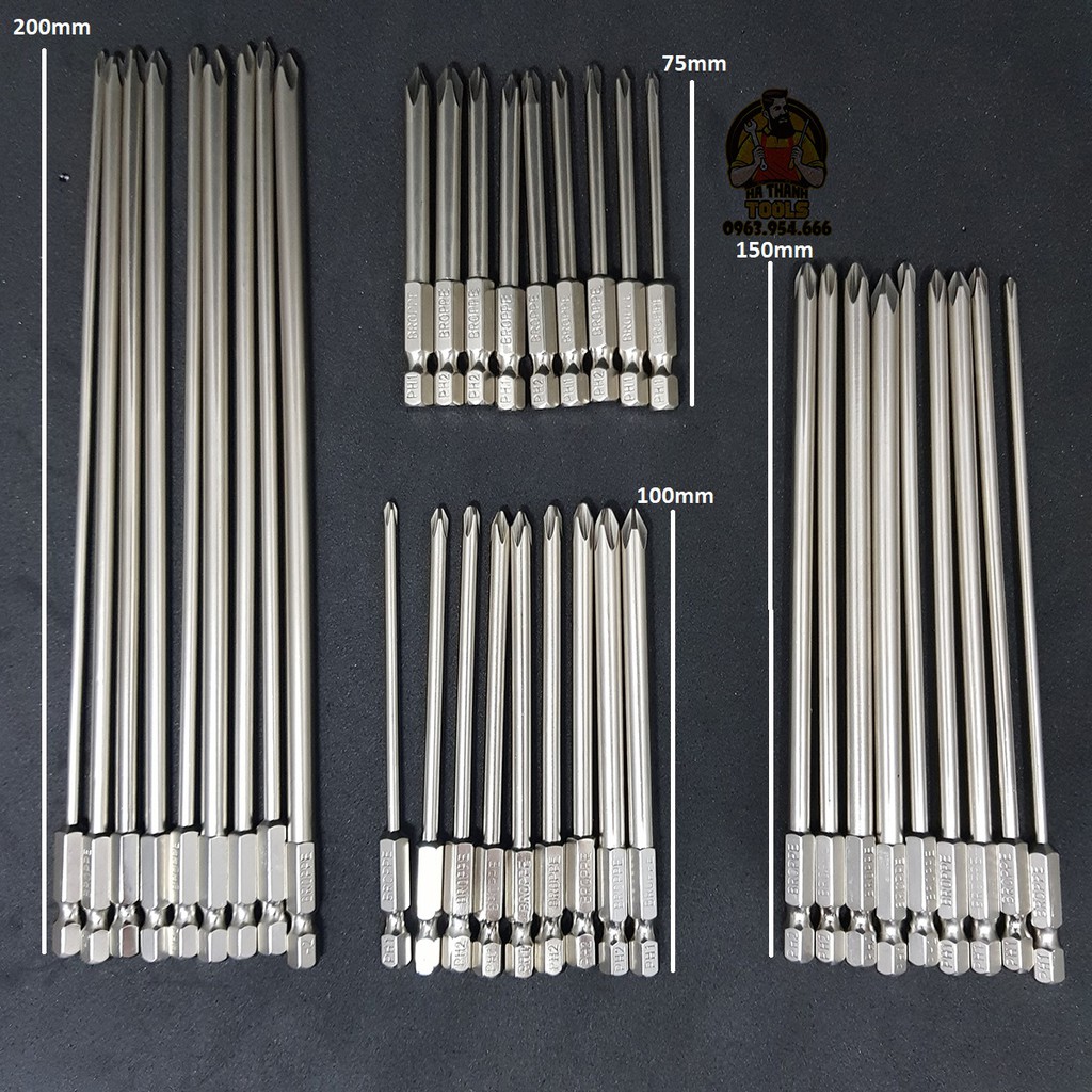 Bộ Mũi Bắn Vít 4 Cạnh BROPPE Chuôi Lục Giác - Đầy Đủ Kích Thước  Cho Khoan Pin, Khoan Điện