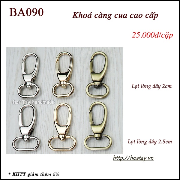 Khoá càng cua làm dây đeo bản 2cm và 2.5cm- Phụ kiện làm túi ví BA090