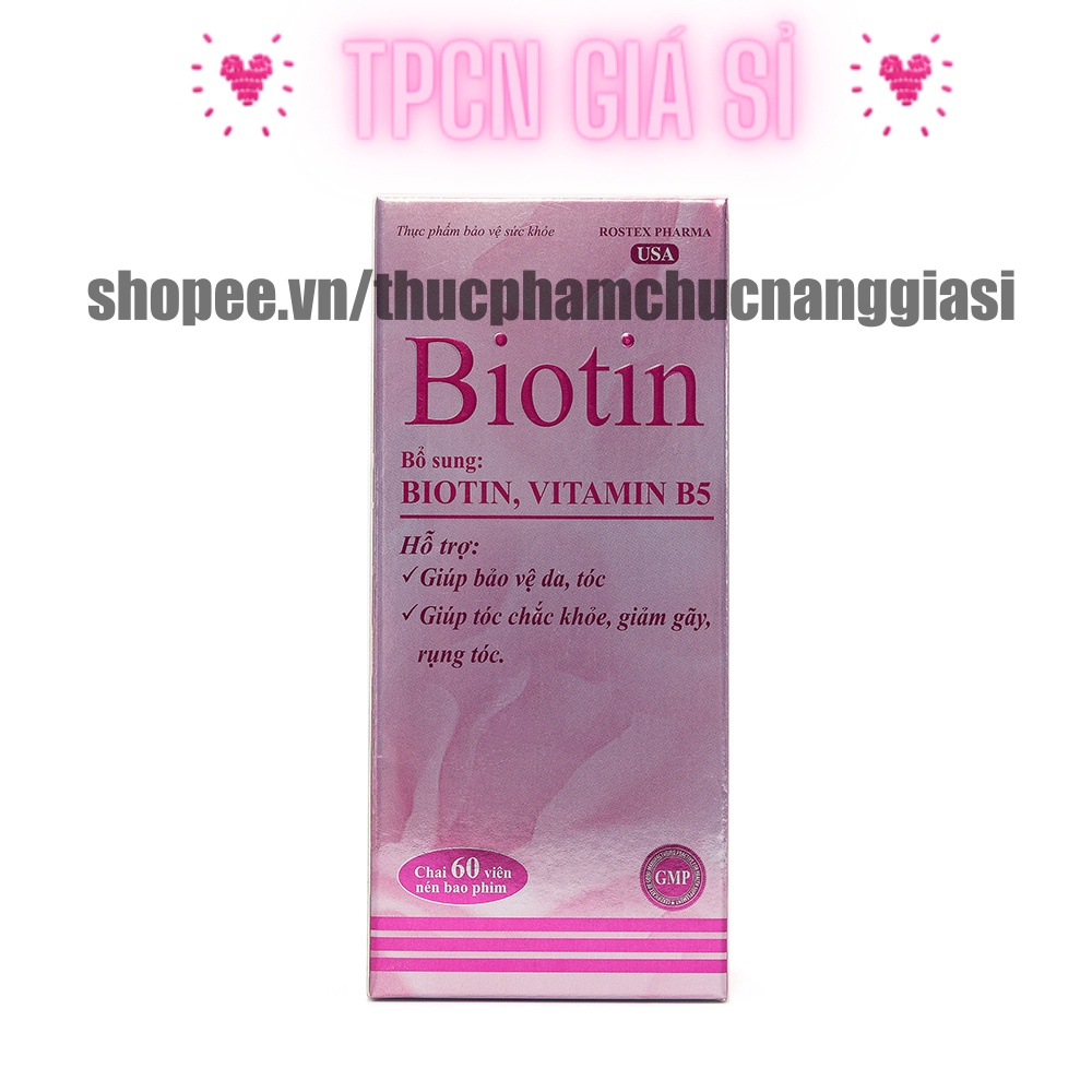 Viên mọc tóc Biotin bổ sung Vitamin b5 giúp giảm rụng tóc, đẹp da, chắc móc, đẹp móng - Chai 60 viên
