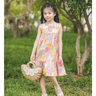 Áo đầm bé gái Ruby thô cotton hoa xòe