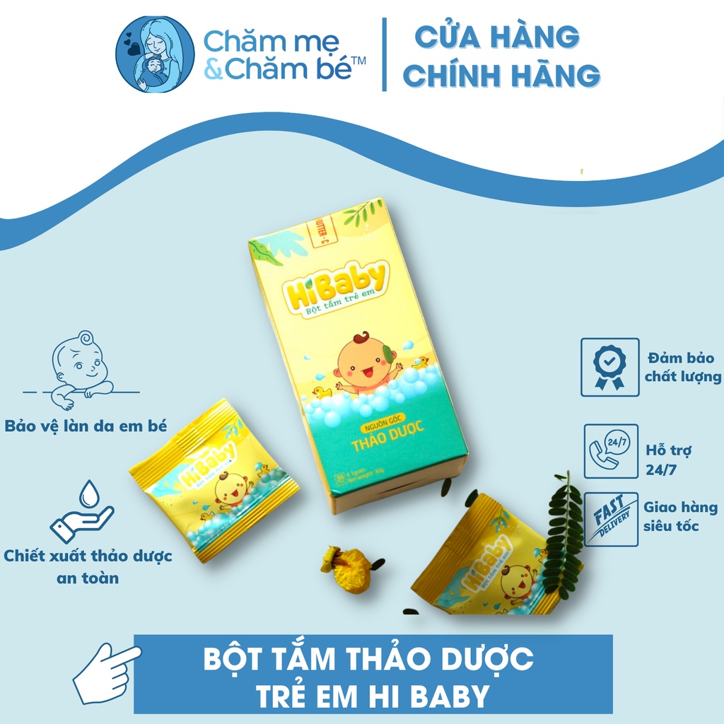 Bột tắm thảo dược trẻ em HiBaby 100% thiên nhiên - Hộp 10 gói
