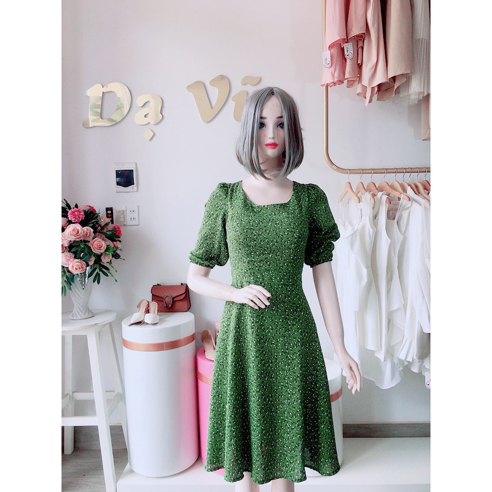 VÁY HOA MÀU XANH DÁNG DÀI TAY LỬNG XÒE NHẸ SIÊU XINH