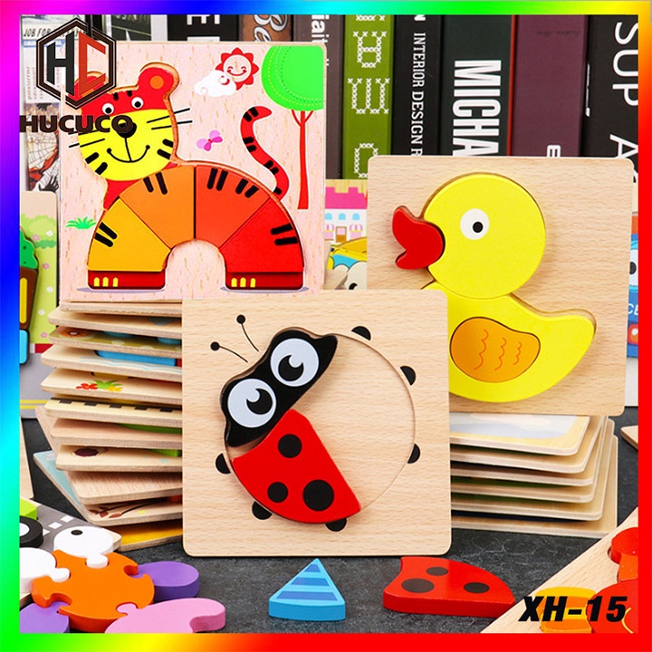 Đồ Chơi Gỗ Xếp Hình Lắp Ráp Tranh Ghép 3D Gỗ Nổi Montessori Nhiều Hình Ngộ Nghĩnh - Phát Triển Trí Tuệ Cho Bé [XH-15]