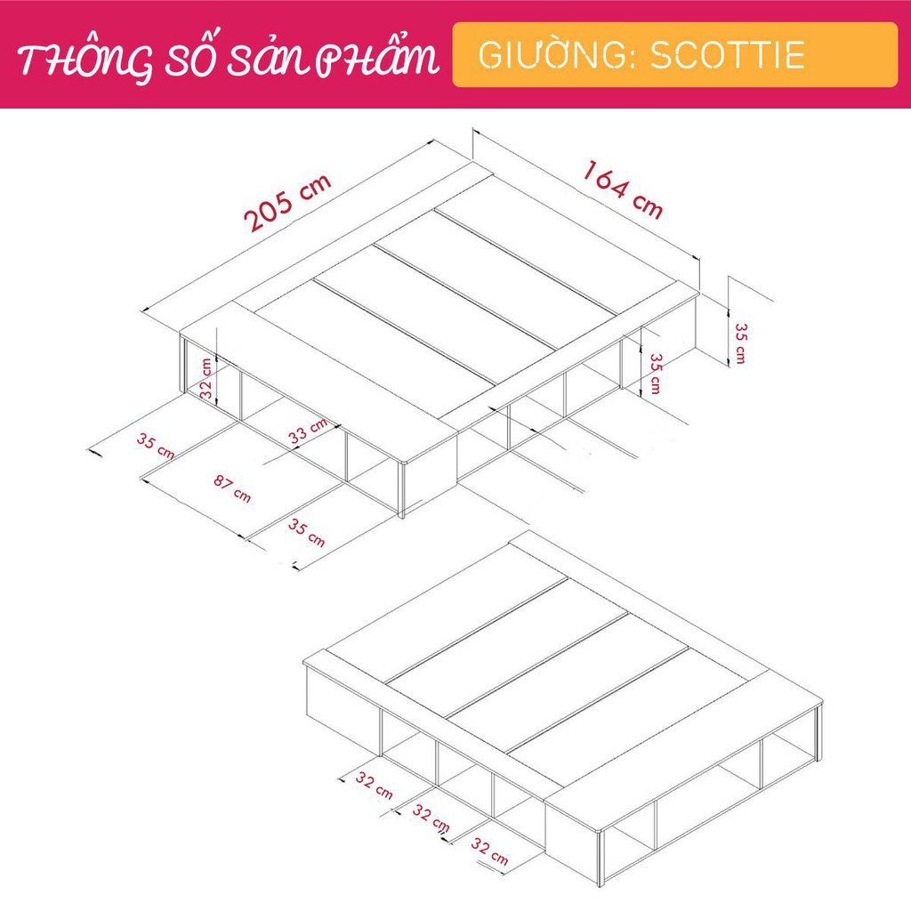 Giường ngủ gỗ hiện đại SMLIFE Scottie