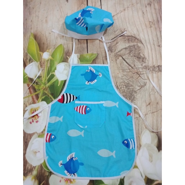 sét 10 bộ tạp dề cá xanh