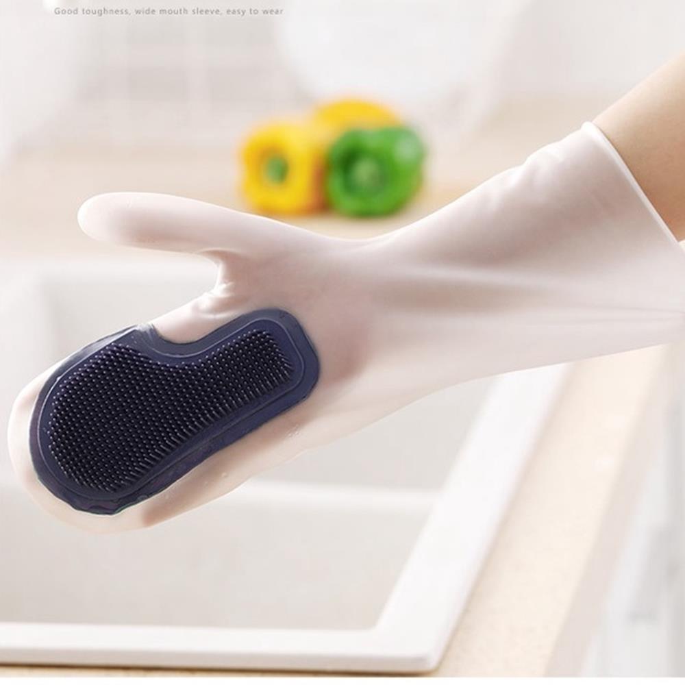 Găng tay cao su bề mặt bàn chải mềm rửa bát rau củ cọ rửa nhà cửa mã 70040