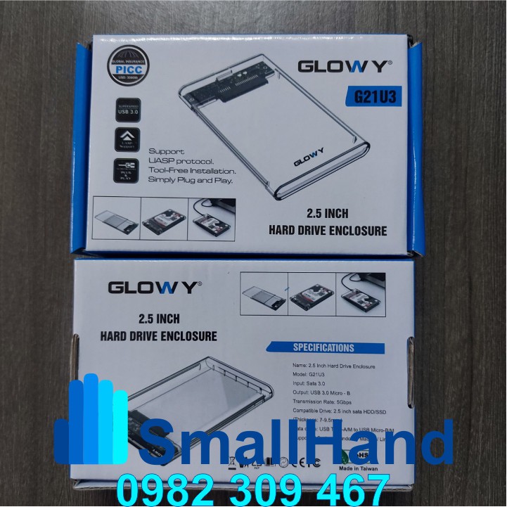 Box ổ cứng Gloway G21U3 dùng cho SSD/HDD 2,5&quot; - Nhựa ABS trong suốt – CHÍNH HÃNG – Bảo hành 12 tháng