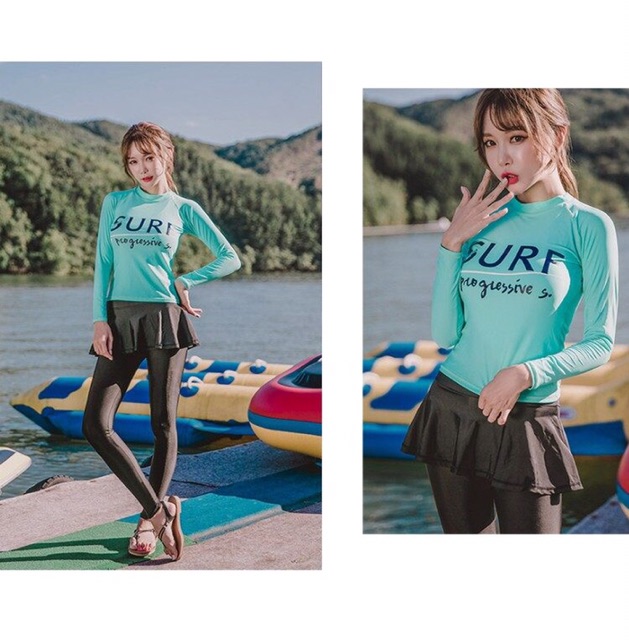 Đồ bơi dài tay nam nữ quần váy dài chống nắng SURF xanh hồng | BigBuy360 - bigbuy360.vn