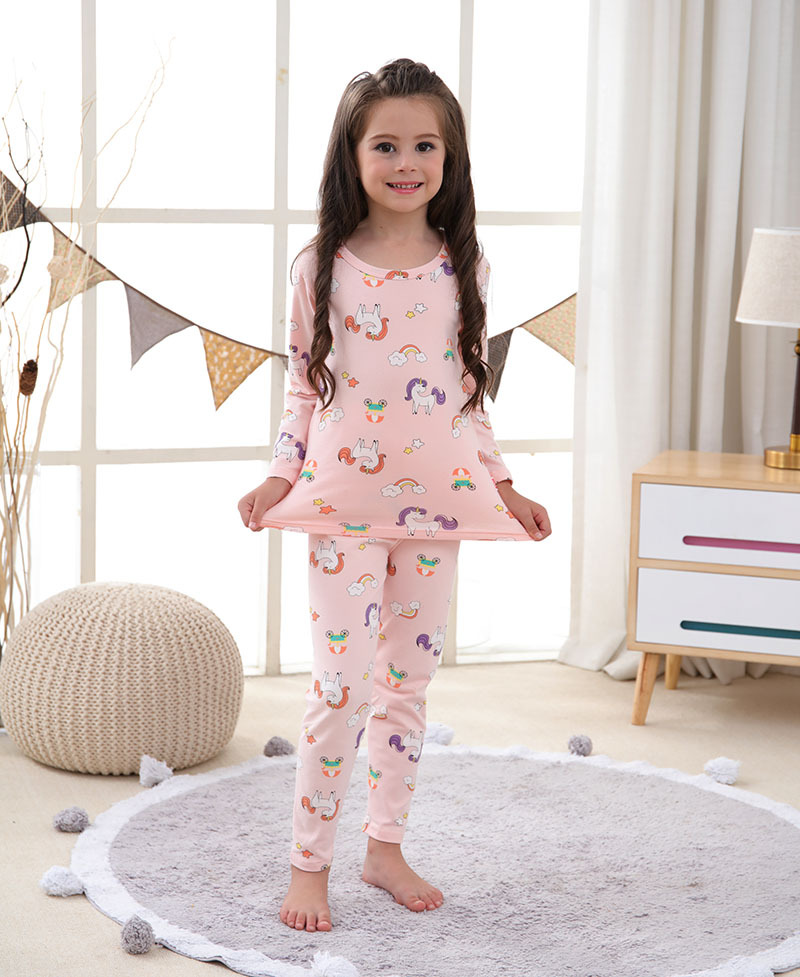 NNJXD Bộ Đồ Ngủ Pijama Gồm 2 Món In Họa Tiết Kỳ Lân Cho Bé Gái