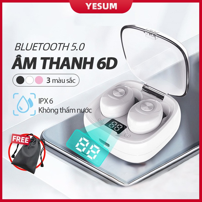 Tai nghe không dây mini bluetooth TWS 5.0 âm thanh trầm tích hợp micro chống nước thích hợp cho Apple Android