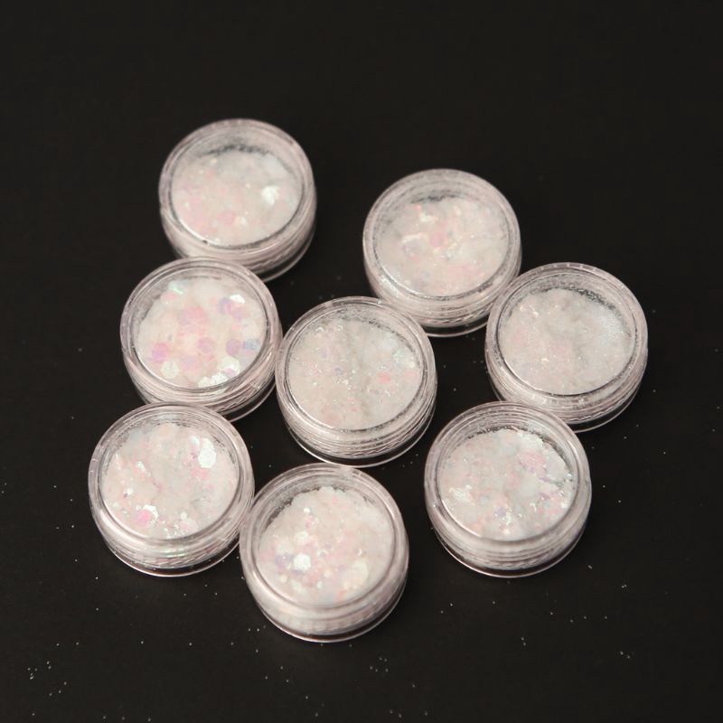 Set 8 hũ hạt đá bằng mica đổi màu dùng đính trang trí móng tay
