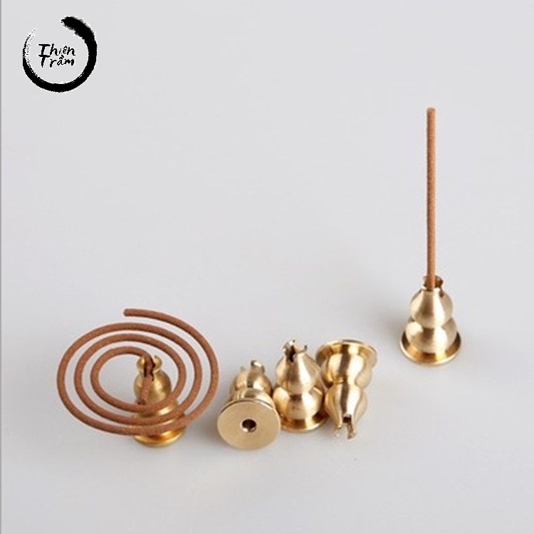 Chân đế cắm nhang hồ lô, để nhang khoanh xông lư bằng đồng và composit