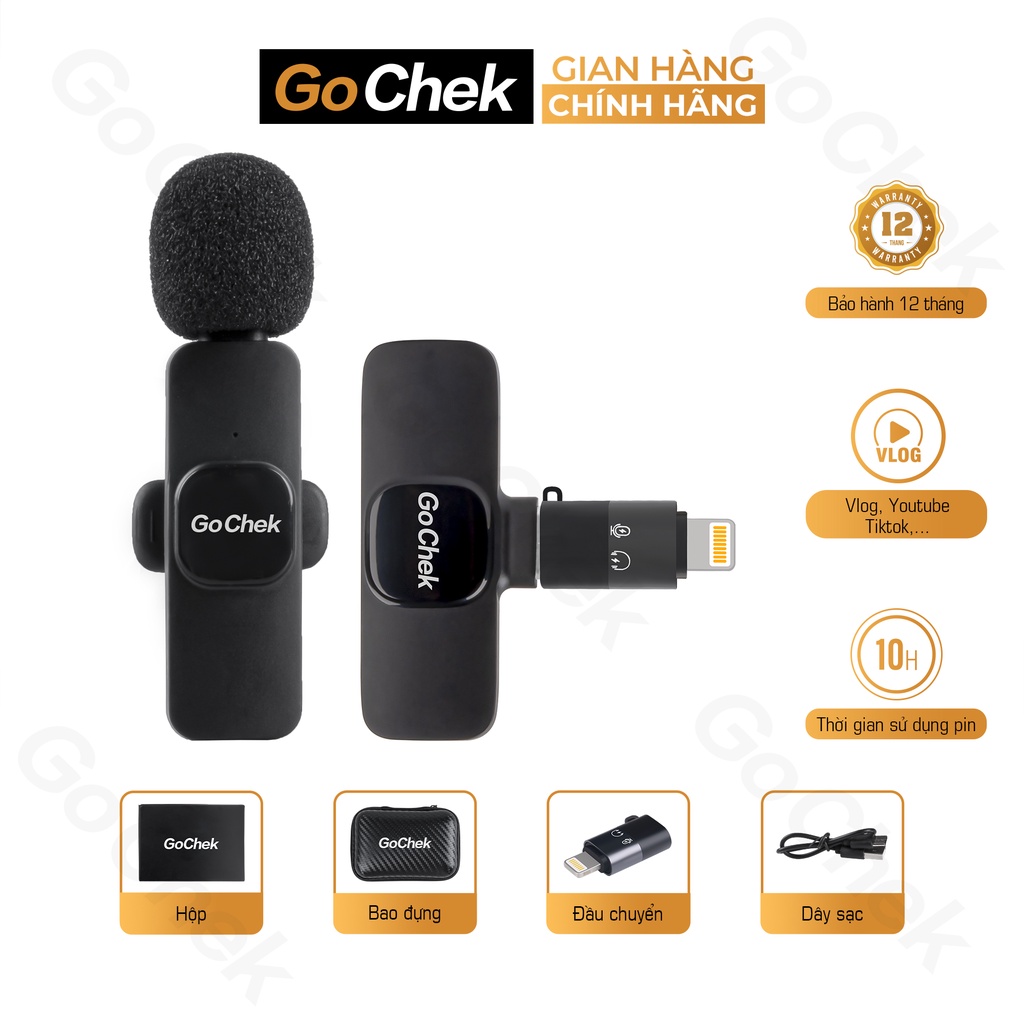 Micro thu âm không dây GoChek cổng Lighttning khử tiếng ồn phù hợp phát trực tiếp/ quay video/ tiktok ghi âm GC-A02