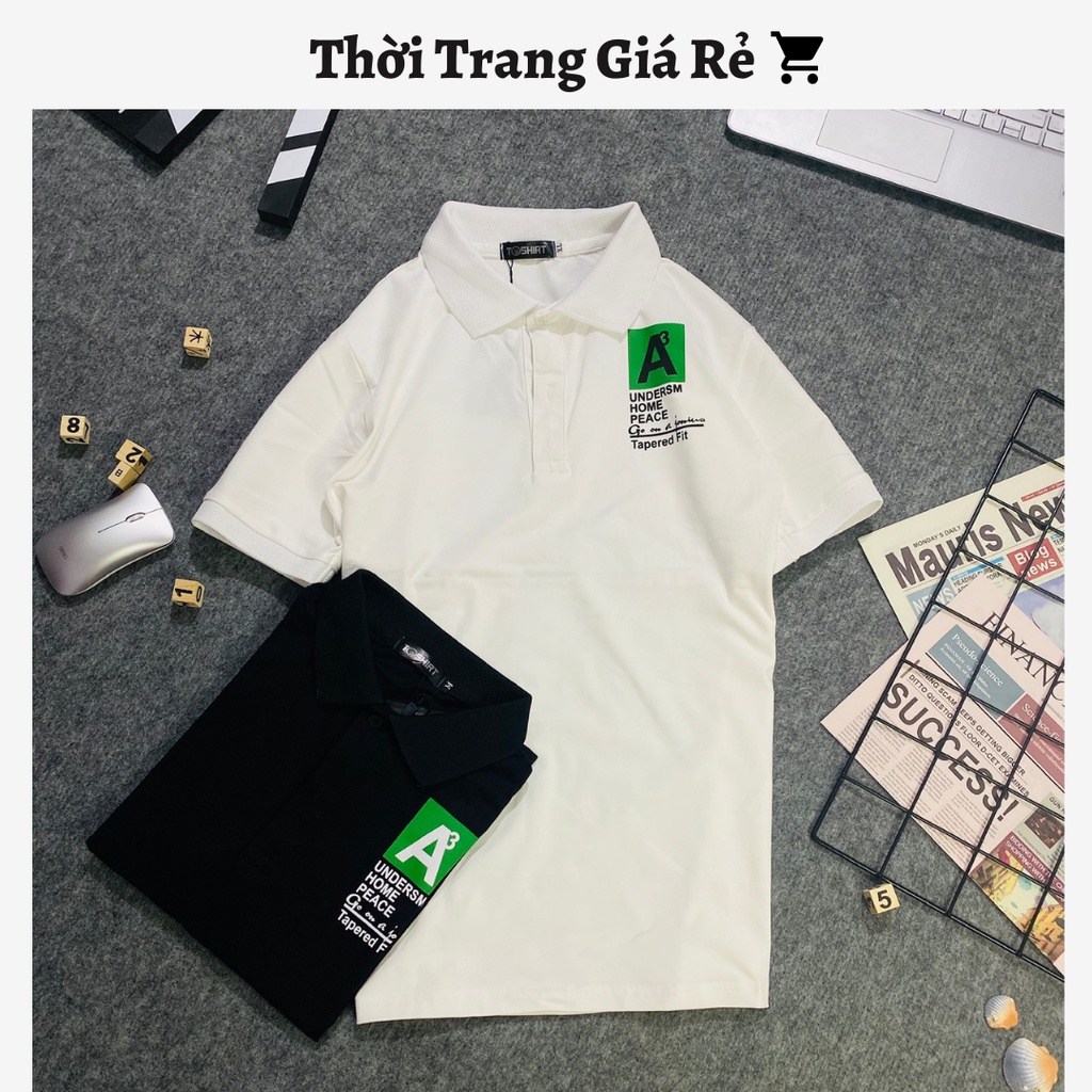 Áo thun nam Polo cổ bẻ in chữ trước ngực, áo phông cộc tay basic kiểu dáng mới hàng xuất xịn phong cách lịch lãm AT0010