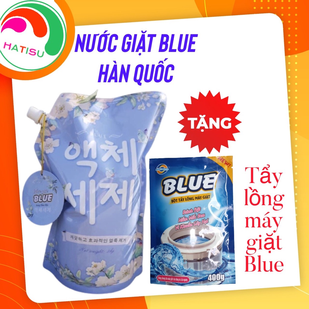 COMBO 2 TÚI NƯỚC GIẶT BLUE HÀN QUỐC - SIÊU THƠM NỨC MŨI TẶNG KÈM GÓI TẨY LỒNG MÁY GIẶT BLUE-HATISU
