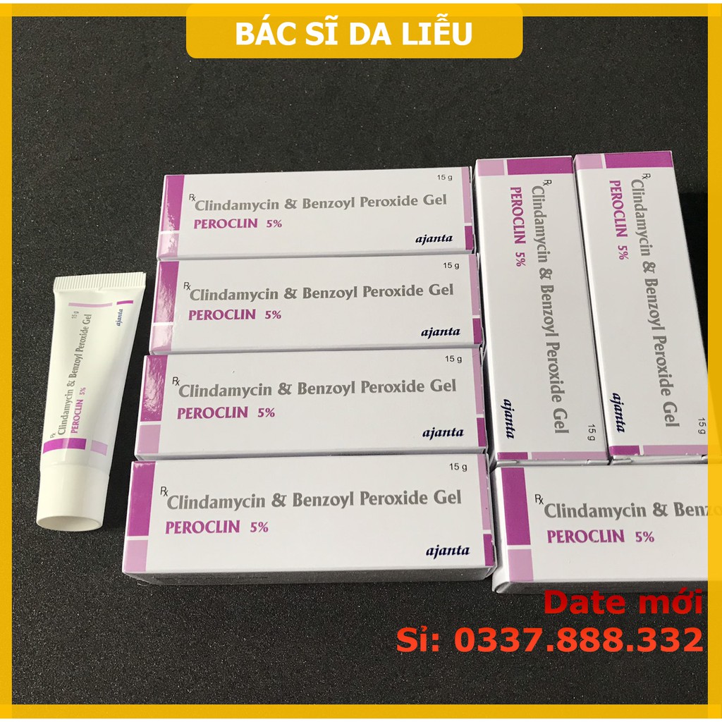 Chấm mụn Peroclin gel (15g) 5% Benzoyl peroxide và clin.damyci, giảm và hết mụn rất nhanh (Benzac AC, Benzolac)