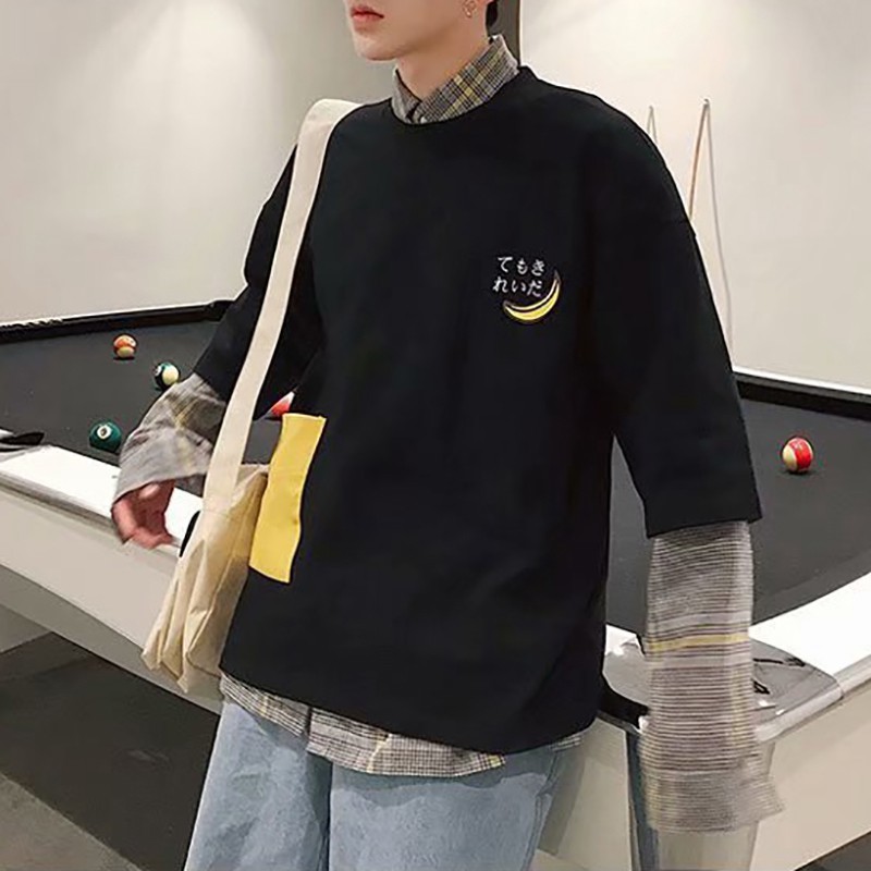 Men Round Collar Loose Cartoon Printed T-Shirt
