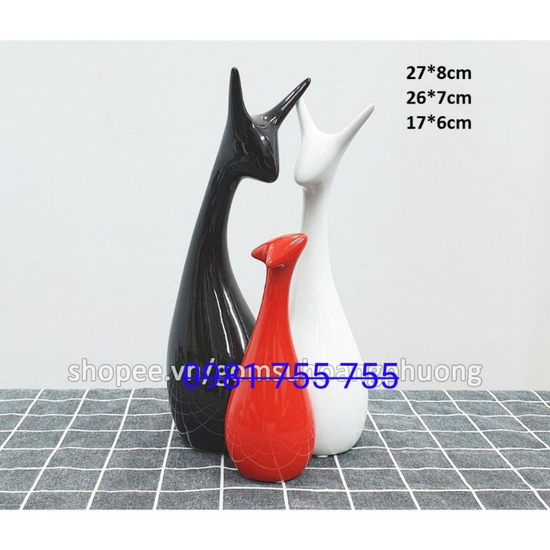 Tượng sứ gia đình nai Bát Tràng (bộ 3 con) Decor