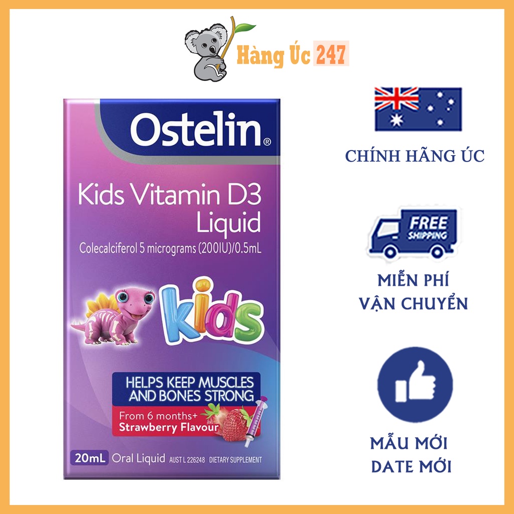 Vitamin D3 dạng nước cho bé Ostelin Kids Vitamin D3 Liquid 20ml