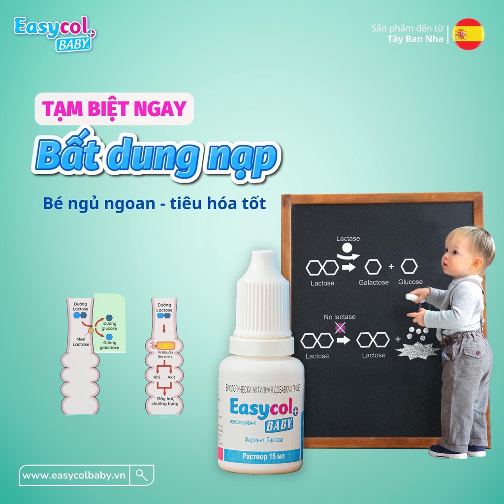 Enzym Lactase Easycol Baby cho trẻ bất dung nạp lactose, Men tiêu hóa, Siro bổ sung Enzyme giảm nôn trớ khóc đêm